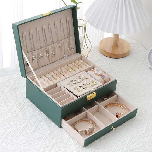 Fashion Double layer drawer leather jewelry box - image 2