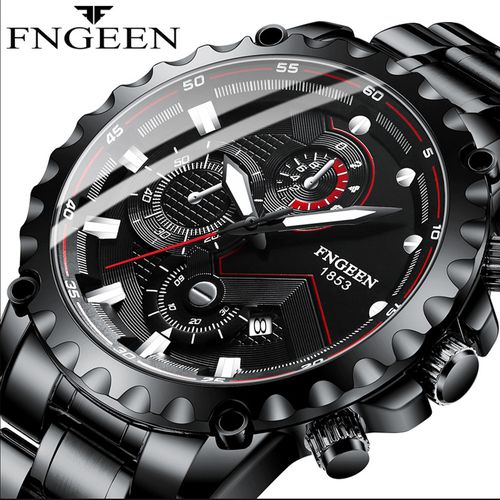 product_image_name-Fngeen-Black Dial Steel Belt Men's Quartz Watch Waterproof Calendar-1