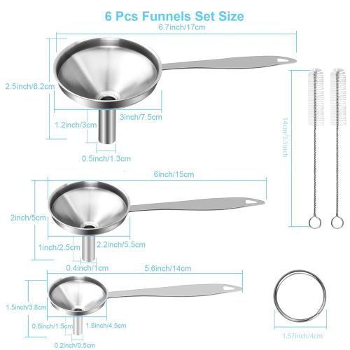 Generic Funnels, 3 Pcs Stainless Steel Kitchen Funnel Set, Mini Long Handle Funnel with 2  Cleaning Brush - image 2