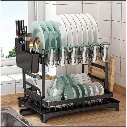 Generic Rustless Dish Rack, Two Tier Plate Rack With Drainer
