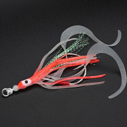 Generic As 10pcs/lot Fishing Hooks With Squid Silicone Skirts Glow Assist  Pesca Lure Lumious Jig Hook Sea Fishing Accessories Tackle