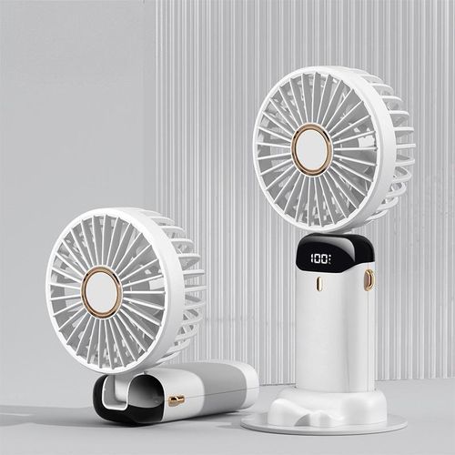Generic 3 In 1 Portable Handheld Fan With LED Digital Display, 90° Foldable, 5 Speed Adjustable Wind, Hand Held / Neck Hang / Desktop -White