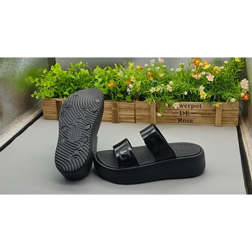 LUOFU Women's Classic Black Platform Slide