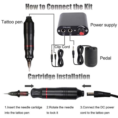 Generic Professional Tattoo Machine Kits Tattoo Rotary Pen Set With Power  Supply Cartridges Needles Tattoo Body Art