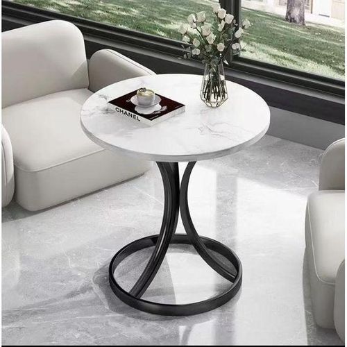 Generic Round Marble Top Side Table with Curved Metal Base
