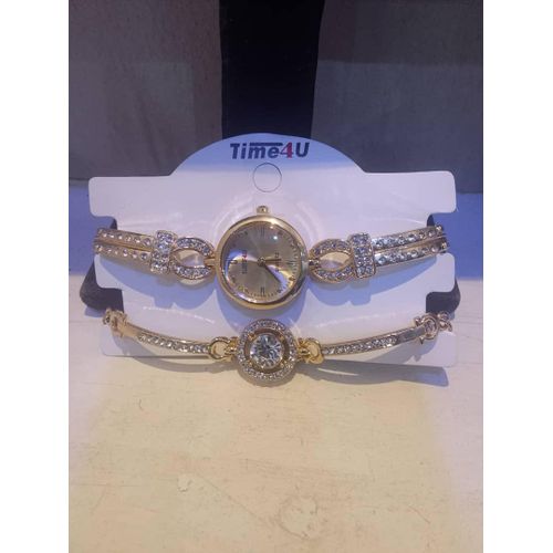 product_image_name-Time-Women Luxury Gold Wristwatch And Bracelet-1