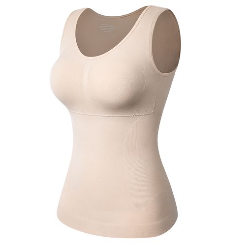 Women's Built in Bra Tank Top Tummy Control Camisole Body Shaper Shapewear  Vest