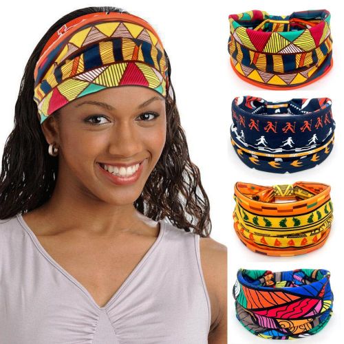 Fashion 4 Piece African Yoga Headband Stretchy Wide Knotted Hair Band  African Hair Accessories for Women and Girls