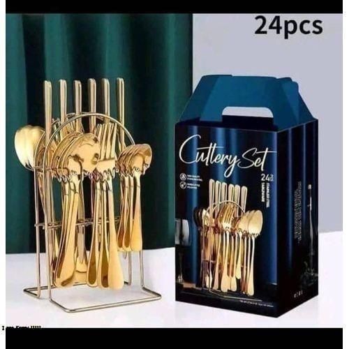 product_image_name-Generic-24 Pieces Cutlery Set - Spoon/ Fork/Knife Set With Holder-1