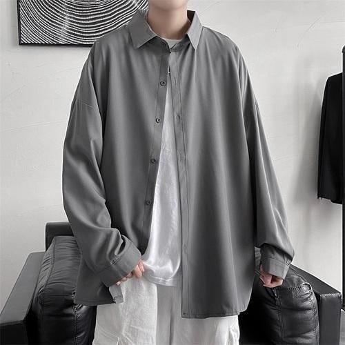 Generic Shirts Men Solid Summer Sunscreen Japanese All-Match Baggy Long  Sleeve Ulzzang Male College Popular Clothing New