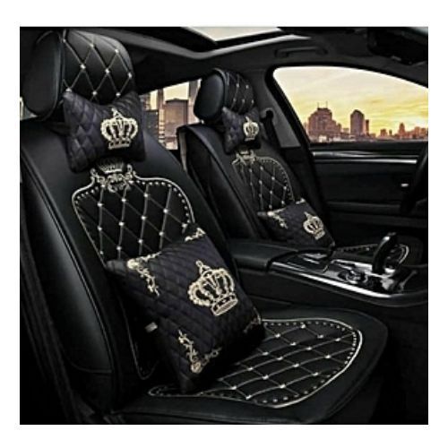 product_image_name-Generic-Universal Black Luxury Crown Car Seat Cover Leather For All Saloon Cars & 5 Seater SUVs-1