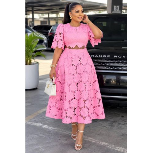 Fashion 2pcs luxury lace skirt and blouse