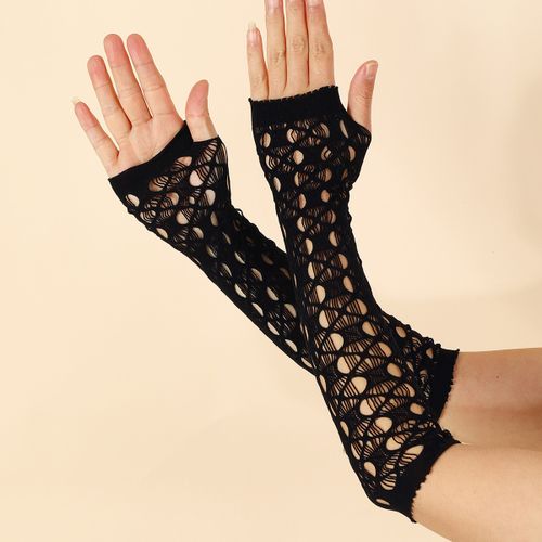 Generic Sexy Women Fishing Net Open Finger Long Gloves Punk High