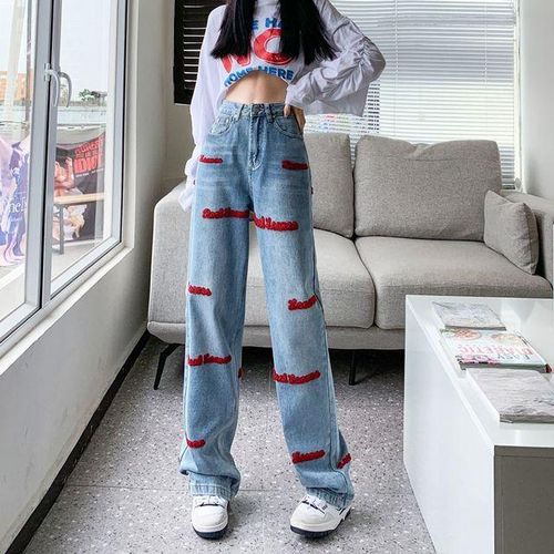 Embroidered Wide Leg High-Waist Pants