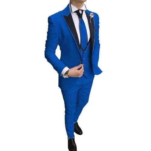 Elegant Mens Tailored Wedding Slim Fit Tuxedo Mans Royal Blue Suit