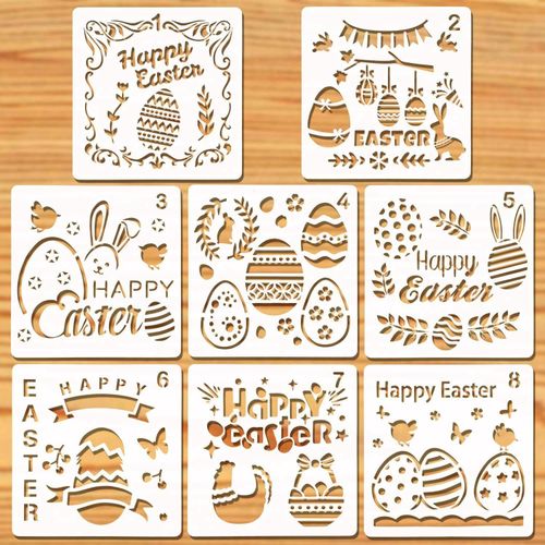 Generic 8Pcs Easter Drawing Painting Stencils Template Sets Washable PET  Stencils for Painting Decoration Crafts for Kids Gift