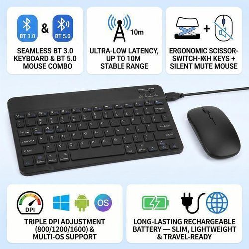Generic 10 Inch Wireless Bluetooth Keyboard Ultra Slim Rechargeable Backlight, 7-Color Light, external keyboard for Desktop & Laptop