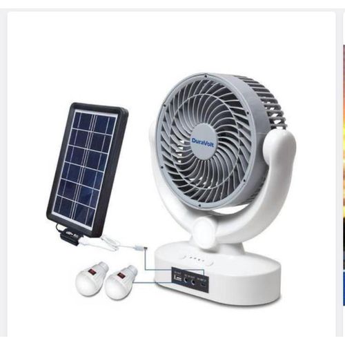 Duravolt Solid 7 Inches 3 In 1 Rechargeable Table Fan With Solar Panel Bulbs - image 2