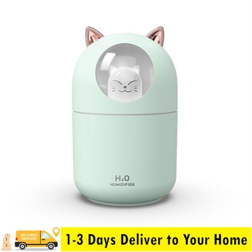 product_image_name-Generic-300ml Cute Cat Green Portable USB Humidifier with Ambient RGB Light, Ultra Quiet Cool Mist, Rechargeable Indoor Air Moisturizer for Better Sleep and Dry Skin Relief in Bedroom, Office, Yoga, Indoor Spaces--Perfect Gift for Wife ,GF in Dry Season-1