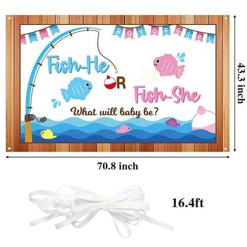 Generic Gone Fishing Gender Reveal Poster Photo Backdrop Blue Boy Pink Girl  Baby Shower Party Background Decoration for Parent to Be