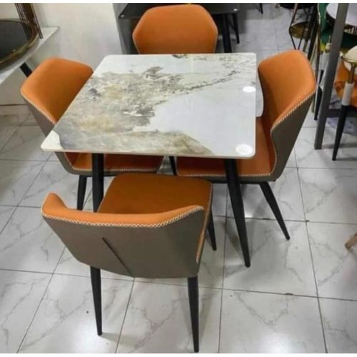 product_image_name-Generic-Modern 4-Seater Dining Set - Marble Top Table and 4 Padded Chairs - Orange & Grey-1