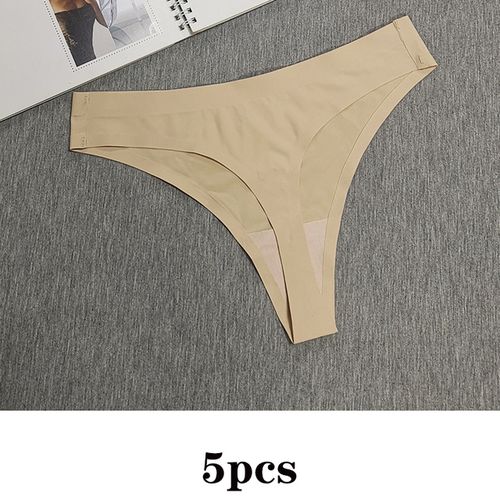Generic New Sexy Seamless Fitness Thong One-Piece Low 5Pcs Beige_M