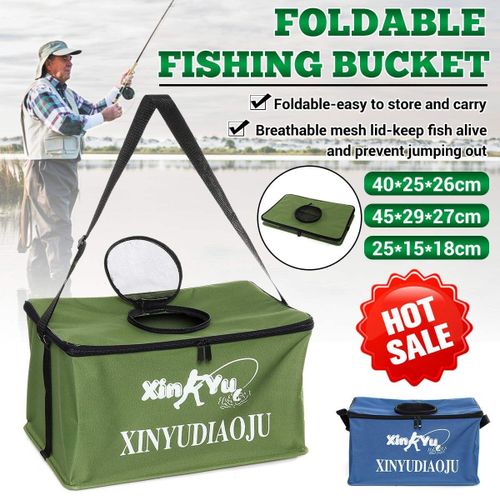 Generic (GREEN/BLUE) Thickened-Canvas Waterproof Portable Foldable Bucket  Folding Tank Live Fish Bait Storage Box Water Basin For Camping Green