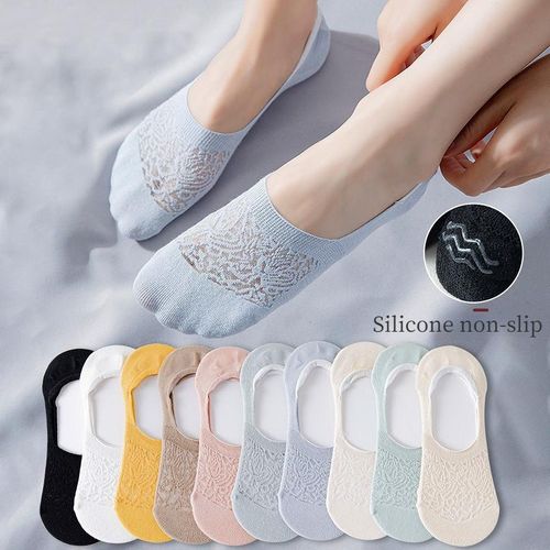 Women No Show Socks - 6 Pairs Non Slip Lace Invisible Socks Lace