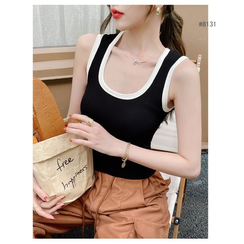 Fashion (e White Black)knitted Camis For Woman Tops For Women Stripes Crop  Tops Built In Bra Spaghetti Strap Camisole Female Tank 2022 Droppshipping  WEF