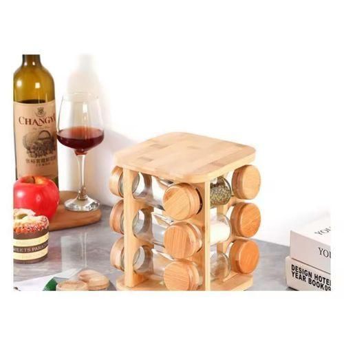 Generic Rotating Bamboo Spice Rack with 12 Glass Jars - image 3