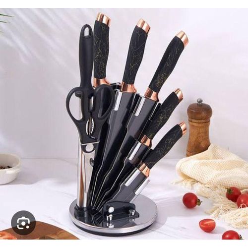 Generic 9pcs Nonstick Kitchen Knives And Scissors With Holder Set