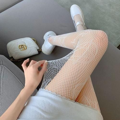 White Fishnet Tights  Fishnet tights, Fishnet outfit, Outfits with leggings