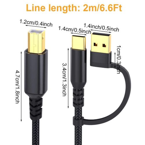 Generic 2Meter- 2-in-1 USB Printer Cable with USB C/USB 2.0 USB-A Male to USB-B - image 2
