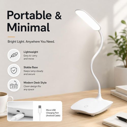 Generic Portable Rechargeable LED Table Lamp White 3-Level Touch Dimming USB Reading Desk Light - image 8
