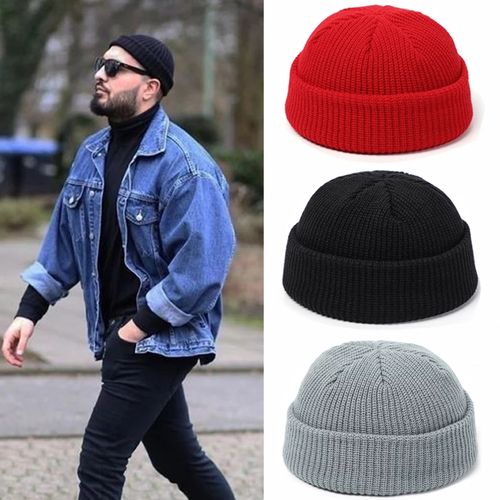 Fashion Hip Hop Beanie Knitted Hat Men Skullcap Women Winter Warm Brimless  Baggy Melon Cap Cuff Docker Fisherman Beanies Hats(#A)