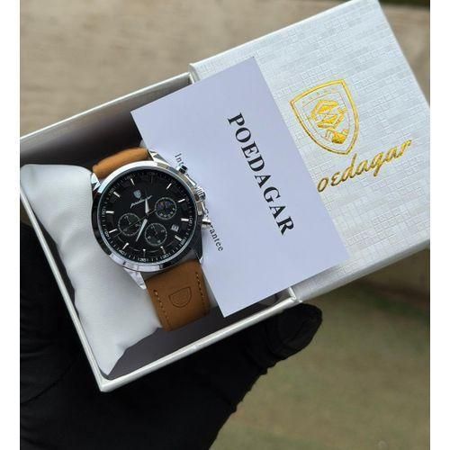 POEDAGAR Luxury Brown Leather Strap Waterproof Watch for Men