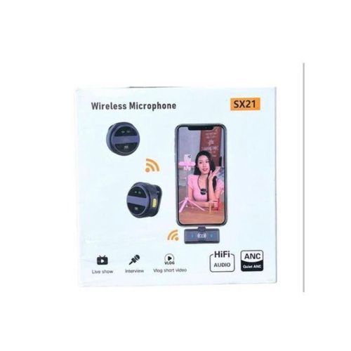 Generic SX21 Wireless Lavalier Microphone box, a compact plug-and-play audio system designed for smartphones