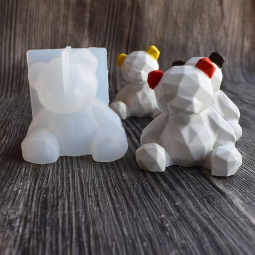 LARGE 3D Geometric Bear 2 Part Silicone Mold