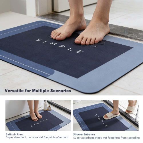 Generic Blue Square Quick-Drying Non-Slip Bathroom Floor Mat - image 3