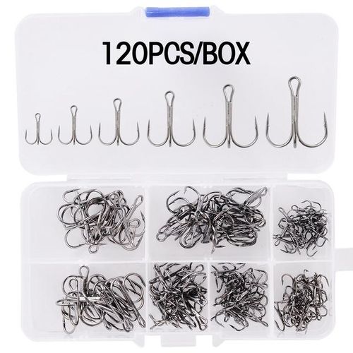 50pcs/Box Treble Fishing Hook 2/4/6/8/10# Triple Hooks High Carbon