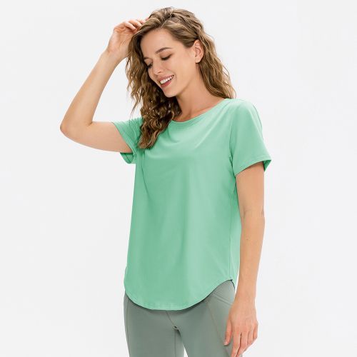 Generic Women Summer Sports T-Shirt Short Sleeve Running Loose Yoga Top（Green）