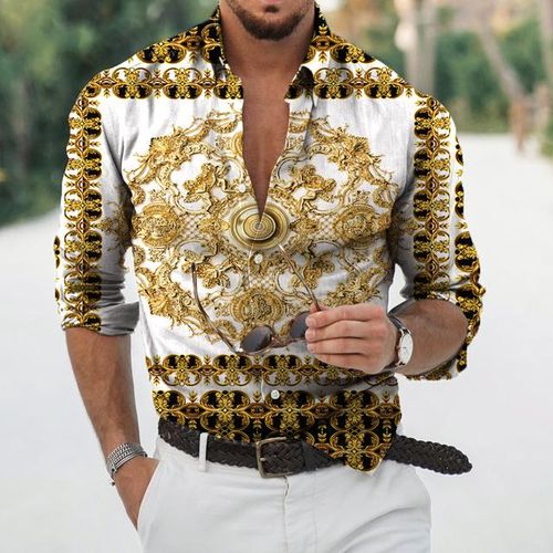 Generic Luxury Hawaiian Shirts Floral 3d Printed Goldend Shirts Men Long  Sleeve Shirt Summer Beach Blouse Men's Clothing