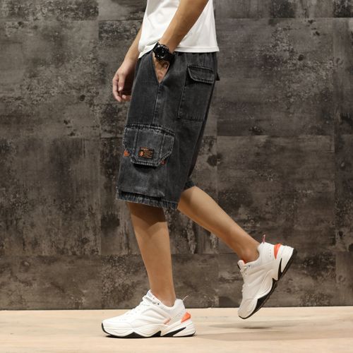 Men Summer Blue Shorts Jeans Holes Paint Casual Streetwear