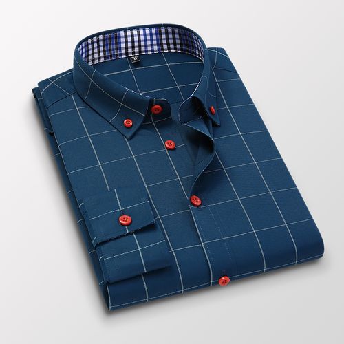 Fashion M-5XL Men's Business Formal Wear Office Shirt Plaid Casual Wear ...