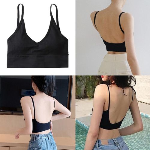 Generic Women Girls V Neck Removable Padded Bralette Black