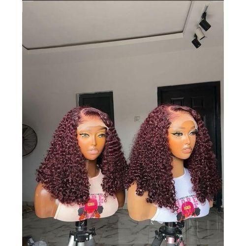 Fashion 1pc Burgundy Red Deep Curly Lace Front Wig