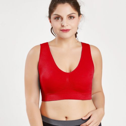 Generic Sports Bras For Women Yoga Plus Large Big Size Ladies Cotton  Bralette Mujer Underwear Padded Fitness Running Brassiere(#red Type A)