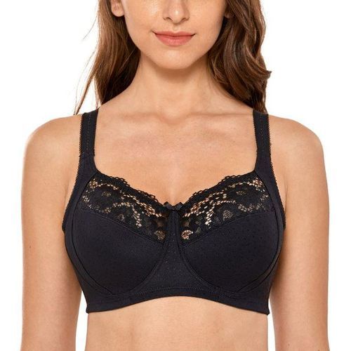 Shop Generic Women's Full Coverage Lace Wireless Non-padded Cotton Bra  Comfort Bralette Black White Beige 36-48 C D DD E F G Online