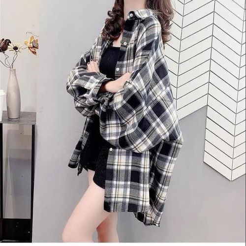 Generic Plaid Shirt Women's Long Sleeve 2022 Spring New Korean Style Retro  Outerwear All-Matching Fashionable Stylish Shirt Coat