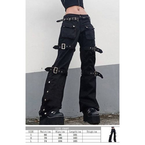 Em promoção! Grunge Y2k Cyber Calças Cargo Das Mulheres Do Vintage Grandes  Bolsos De Calças De Brim De Streetwear Techwear 90 Harajuku Calças De Perna  Larga Boggy Jogger